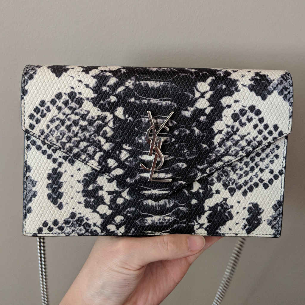 Auth Ysl Python Embossed Monogram Chain Wallet